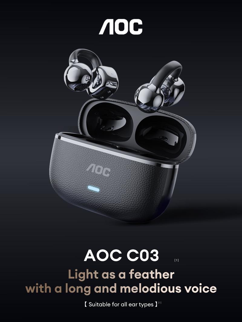 AOC ACD1501 Clip-On Wireless Headphones with 2025 Bluetooth 6.0, Faster & Stable Connection, Low Power Use, IPX5 Waterproof Audio Earbuds for Music & Calls, Comfortable for Sports & Workouts