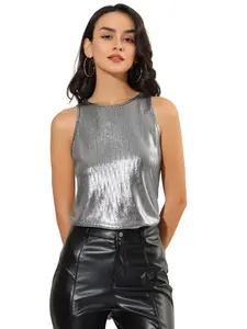 INSPIRE CHIC Metallic Tank Top Sleeveless Club Party Shiny Vest