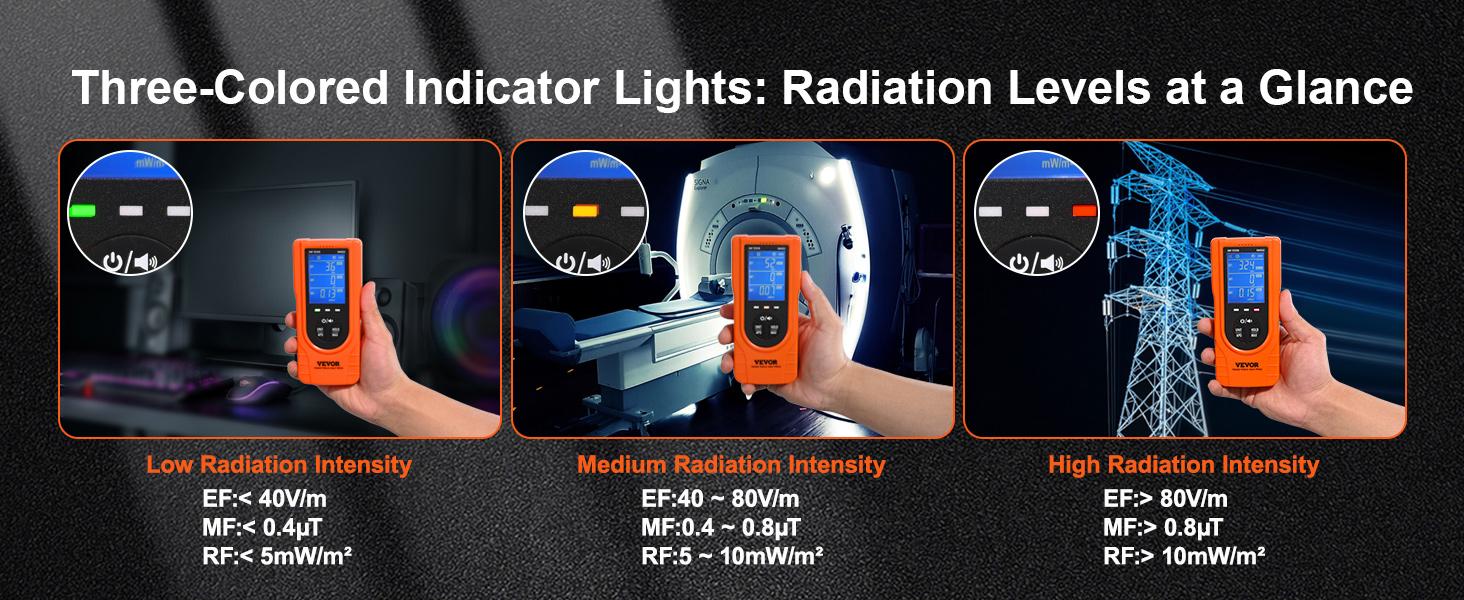 VEVOR 3-in-1 EMF Meter, TikTokShopBlackFriday, Handheld Rechargeable Electromagnetic Field Radiation Detector, Digital LCD EMF Tester for EF MF RF Home Inspections Outdoor Ghost Hunting Paranormal Equipment
