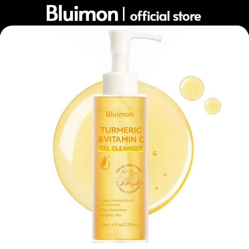 Bluimon Turmeric & Vitamin C Gel Cleanser (4 fl oz) - Turmeric Face Wash, Moisturizing Exfoliating Pore Purifying Fast Absorbing Cleanser for Deep Cleansing, Hydration, Radiance Boosting, Texture Refinement & Skin Barrier Support, Exfoliating Cleanser