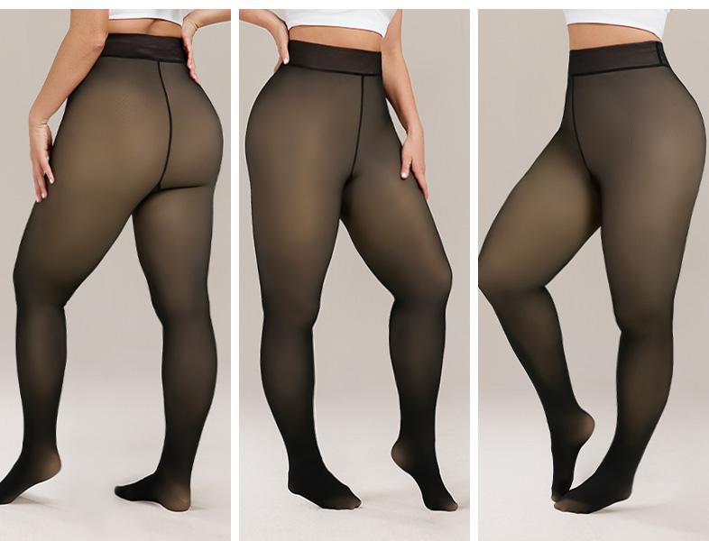 Tournesol The Single Seam Design Plus Size Fleece Lined Tights Women's Size 0X–4X Thermal Winter Basic Tights Leggings Thick Semi-Transparent Underwear Pantyhose Closed Foot Available in HONEY / LIGHT 011