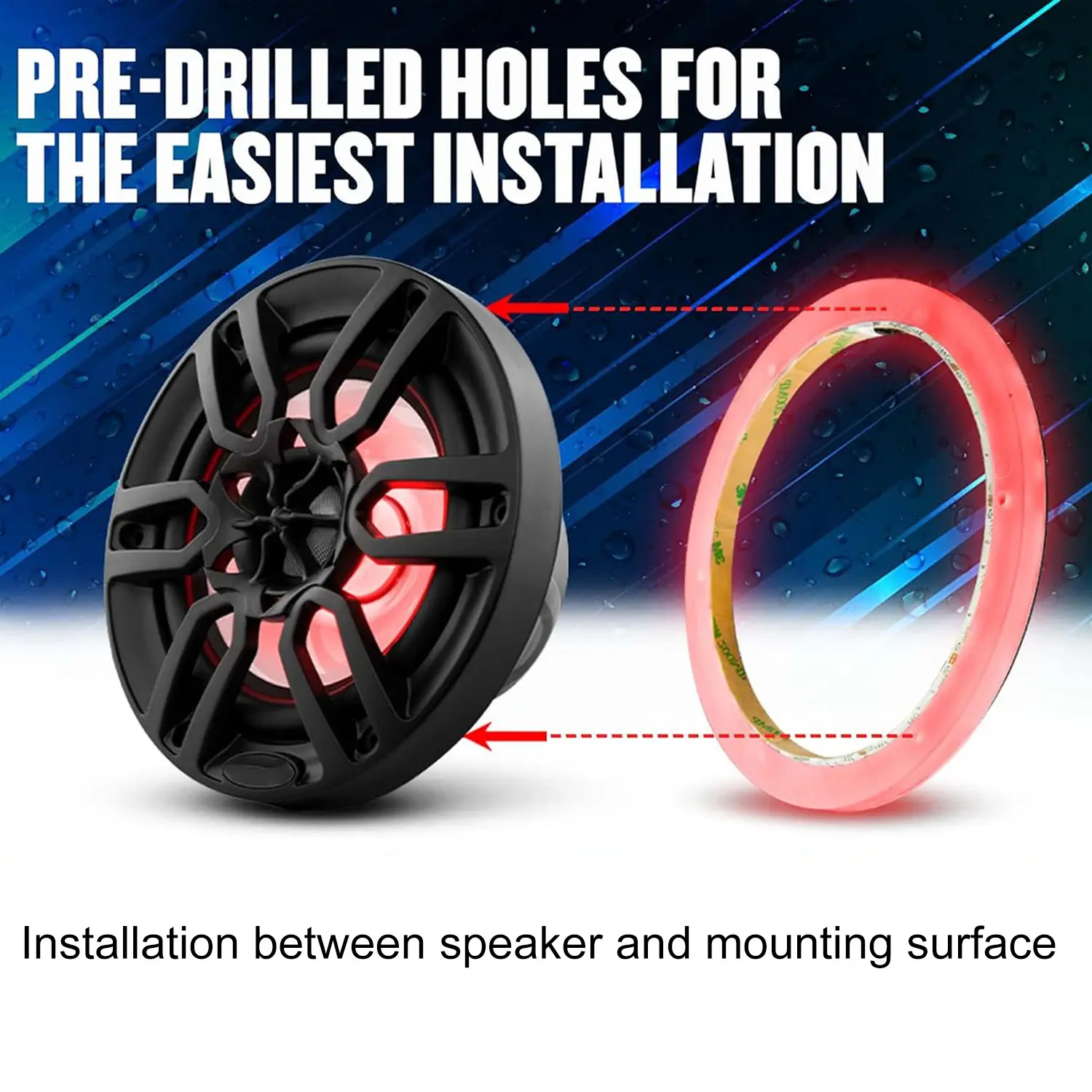 4PCS 6.5" RGB Multiple Changing Car LED Speaker Ring Light Kit Colors Shift Coxial Lights Spacer Ring Light Bluetooth App & Remote Control
