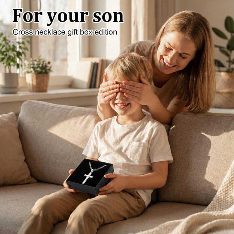 "To My Son" Stainless Steel Cross Pendant Necklace with Card & Gift Box Perfect for Birthdays Valentine's Day Christmas Personalized Gift for Loved Ones