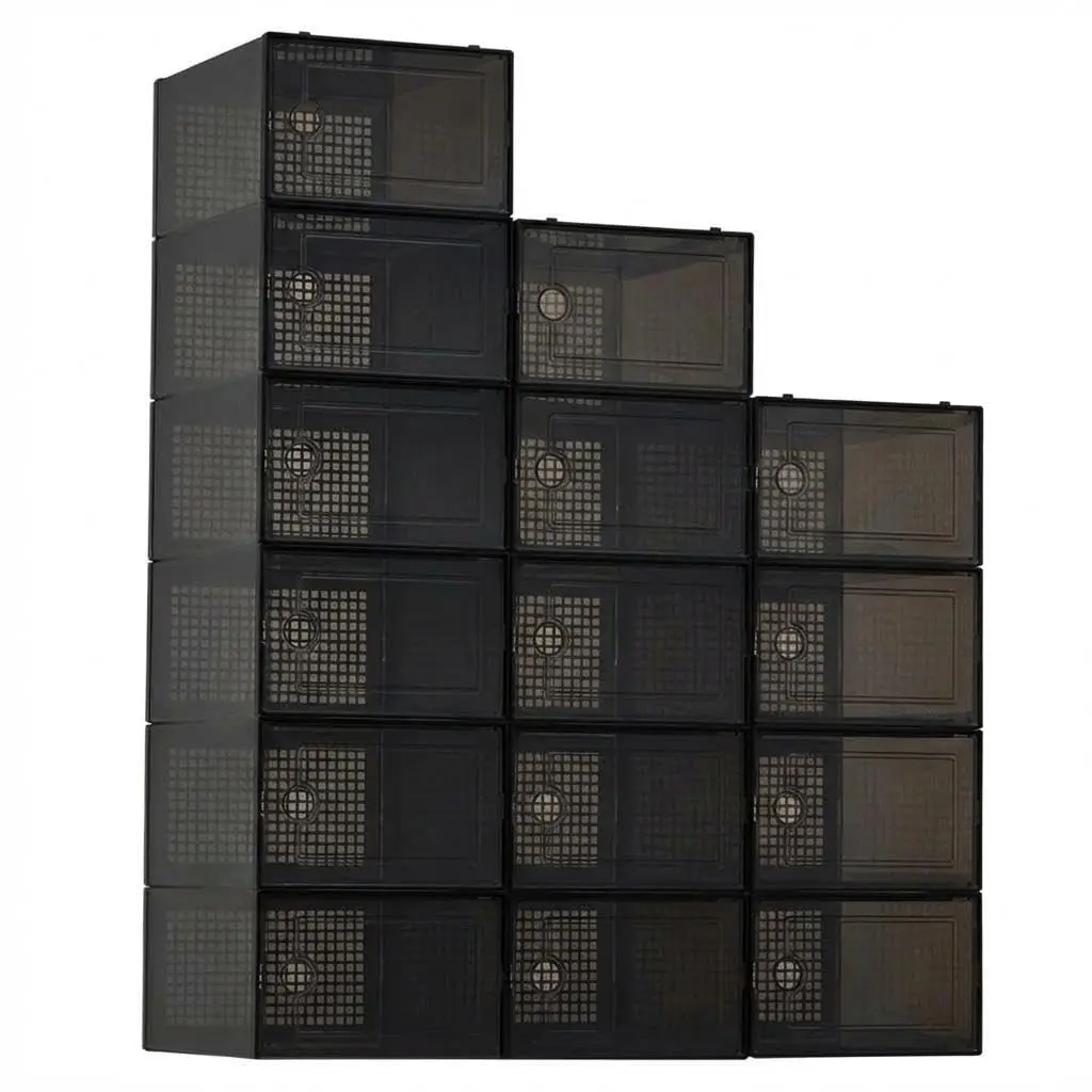Garvee 15 Pcs Shoe Boxes, Transparent Stackable Plastic Shoe Organizer, Shoe Storage Containers with Lids for Women/Men, Black