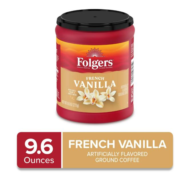 Folgers French Vanilla Artificially Flavored Ground Coffee, Medium Roast, 9.6 oz Canister