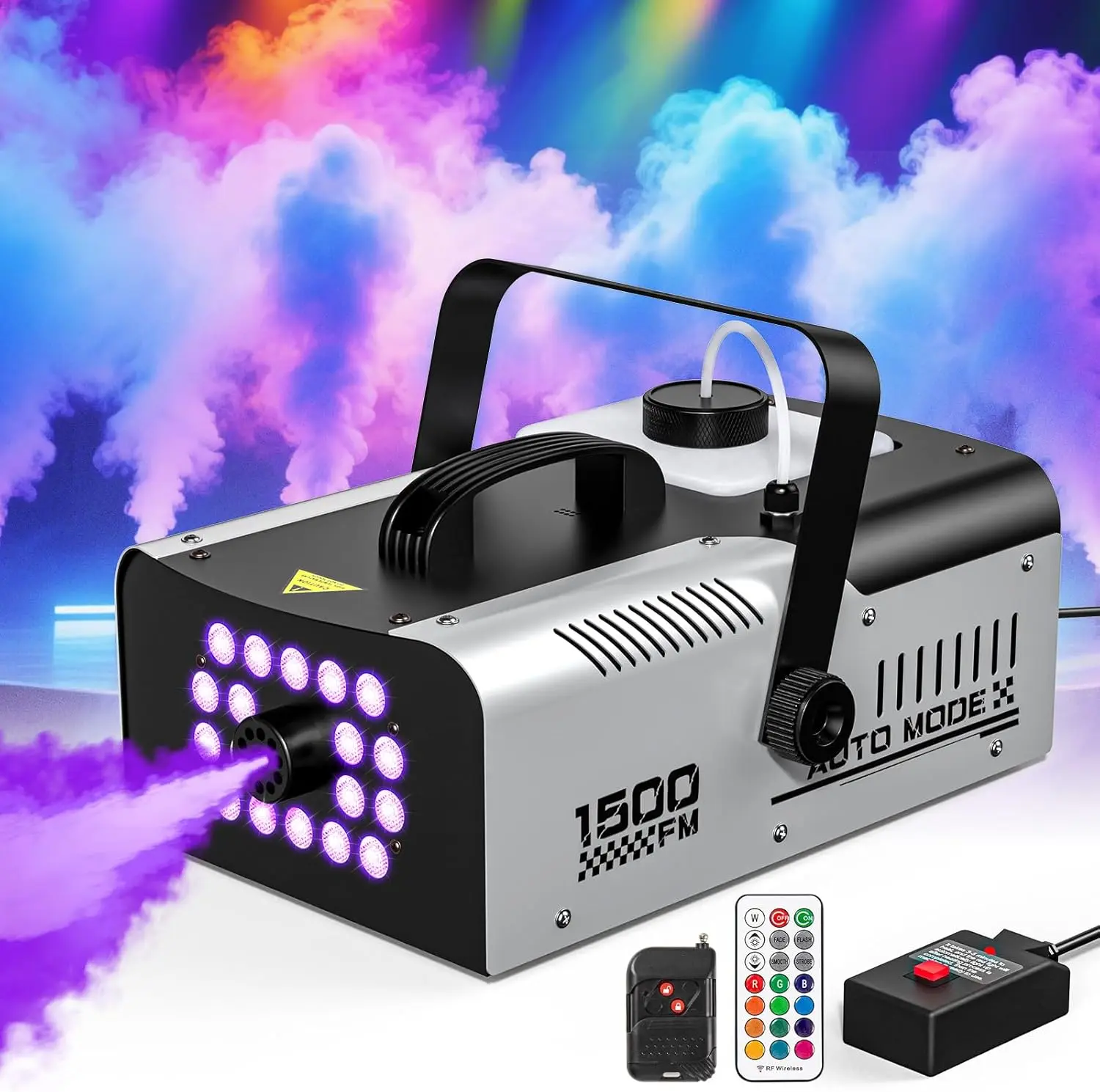 1500W Power Fog Machine, Durable Metal Body Safe Festive & Party Decoration with 20000 CFM Output, 18 Lights, Remote Control for Indoor Outdoor Halloween Stage Effects (Widely Used)