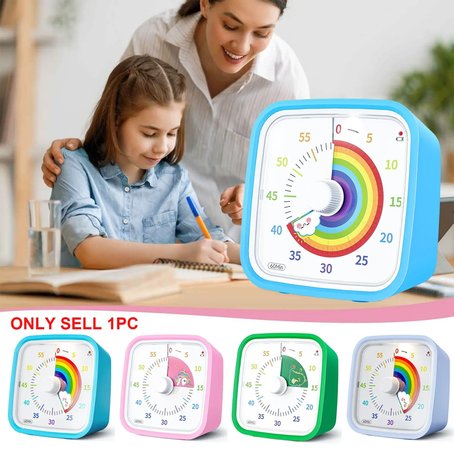 60-Minute Countdown Timer with Case, Digital Timer, Electronic Timer for Kids and Adults, Multifunctional Timer, Silent Visual Timer, Low Battery Alert, Cooking Timer, Kitchen, Study, Classroom, Meeting Timer