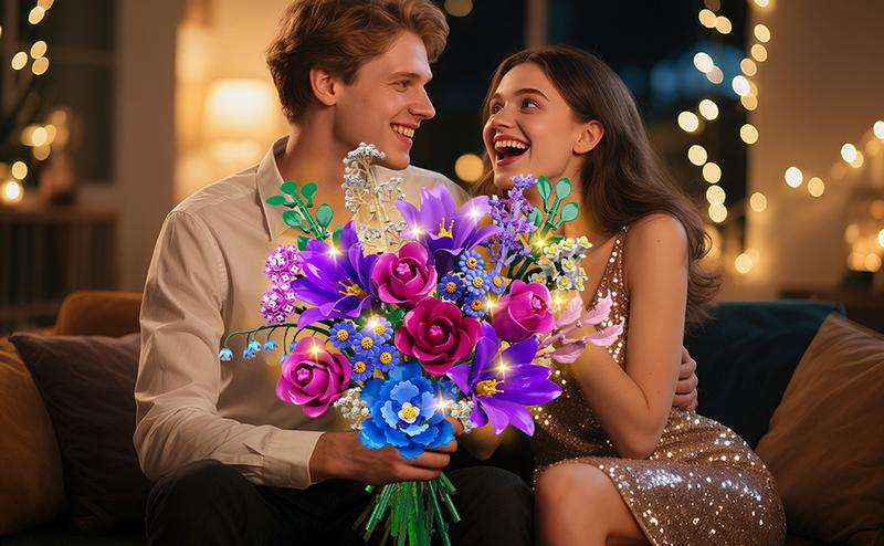 Valentines Flowers Bouquet Building Set with LED Light, 21 Flower Botanical Collection Block Toy, Rose Lily Home Plant Decor 1054PCS, Gifts for Her Adults Women Mom Kids Girls 12+
