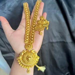 Gold tone raanihaar long necklace with Matching earrings for women