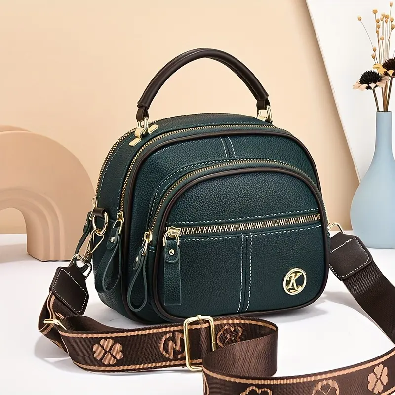 High-quality texture apple-shaped soft leather multi-layer large capacity crossbody bag for women, versatile and fashionable handbag, small round bag