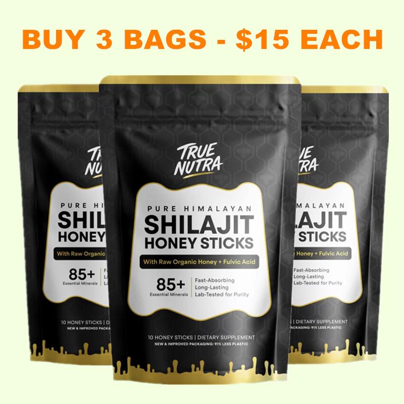 True Nutra Pure Himalayan Shilajit Honey Sticks with Raw Organic Honey Fulvic Acid: Enhances mineral absorption, Long-Lasting, 85+ Essential Minerals, Lab-Tested for Purity, Fast-Absorbing - 10 Sticks
