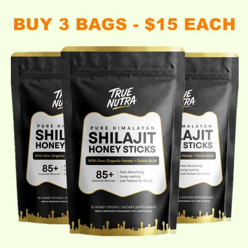 True Nutra Pure Himalayan Shilajit Honey Sticks with Raw Organic Honey Fulvic Acid: Enhances mineral absorption, Long-Lasting, 85+ Essential Minerals, Lab-Tested for Purity, Fast-Absorbing - 10 Sticks