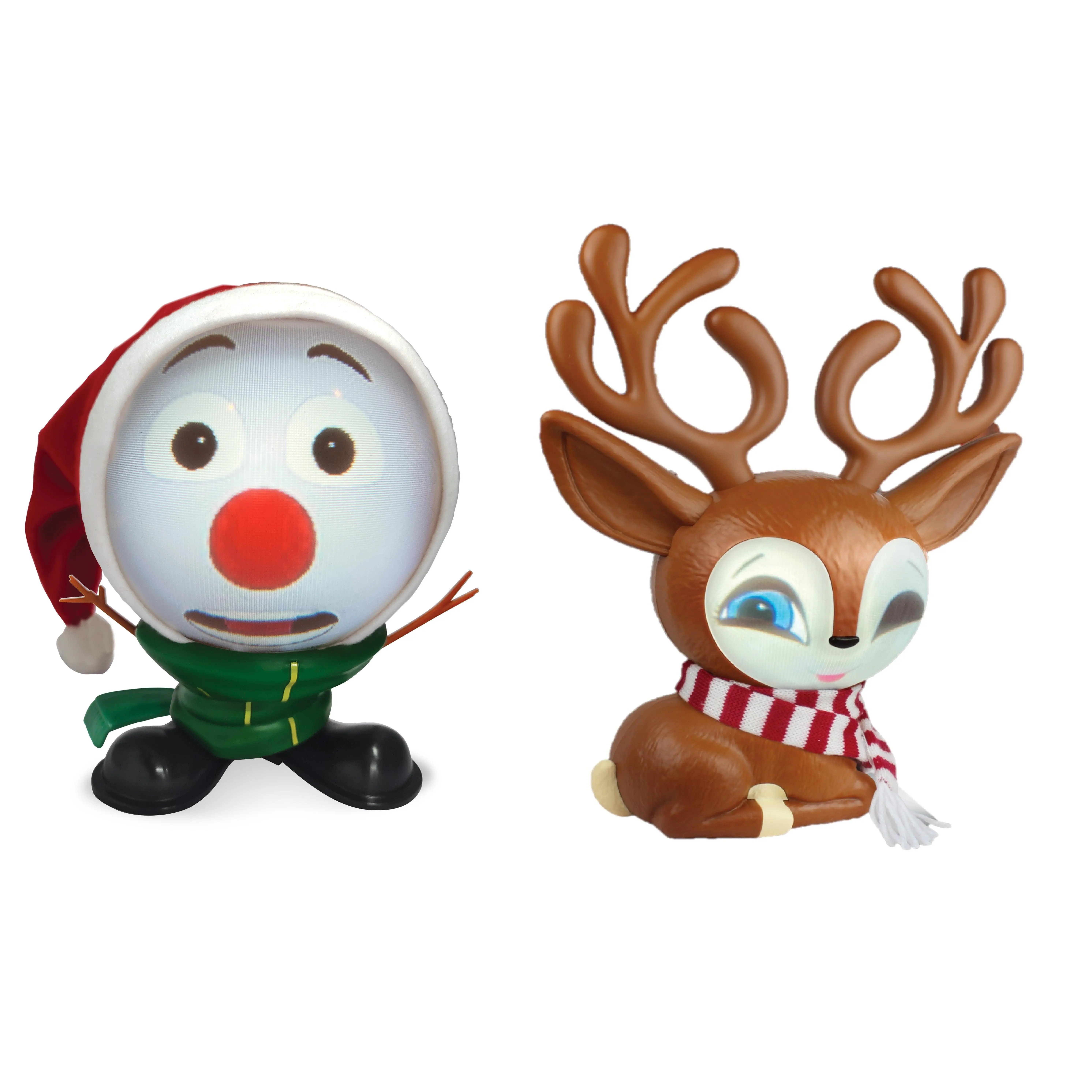 ANIMAT3D 2-Piece Plastic Animated Talking Ornaments Set (Mr Chill The Snowman, Fawny The Reindeer) - USB-Powered Christmas Light Decor with 30 Mins Audio, Joking Characters, Projector, Button, Patented Technology, Still Mode for Indoor & Patio Decoration