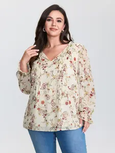【Summer Turn-Up】BlOOMCHIC Plus Size Women's Floral Print Toothpick Pleat Blouse [1x-6x] 2026 Summer Pick for Mother's Day