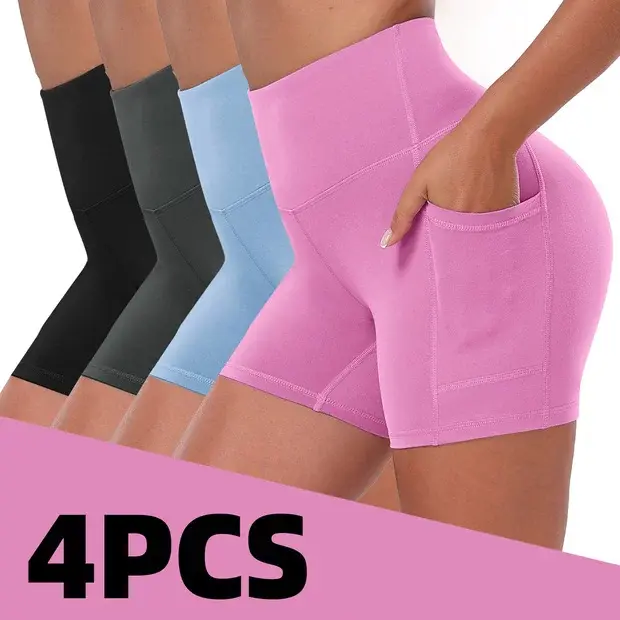4/6 Pack High Waisted Biker Shorts for Women with Deep Side Pockets Tummy Control Squat Proof Soft Stretch Gym Running Yoga Athletic Shor,travel essentials,camping essentials