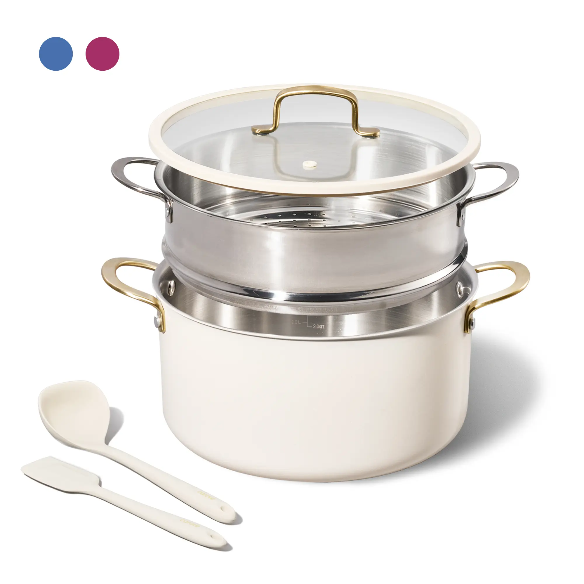 [Official] CAROTE 5pcs Stock Pot Set with 8QT Full Clad Tri Ply Stainless Steel Stock Pot and Lid, 5pcs Set includes Steamer, Ladle, Spatula