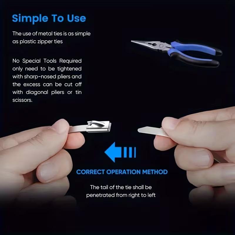 100Pcs Metal Zip Ties,304 Stainless Steel, Heavy-Duty Self-Locking Cable Ties, Suitable for Exhaust Wraps,Chain Link Fencing, Wire Fence Installations, and Outdoor Poultry Enclosures,Must-have to diy,Tiktok shop deal -YY