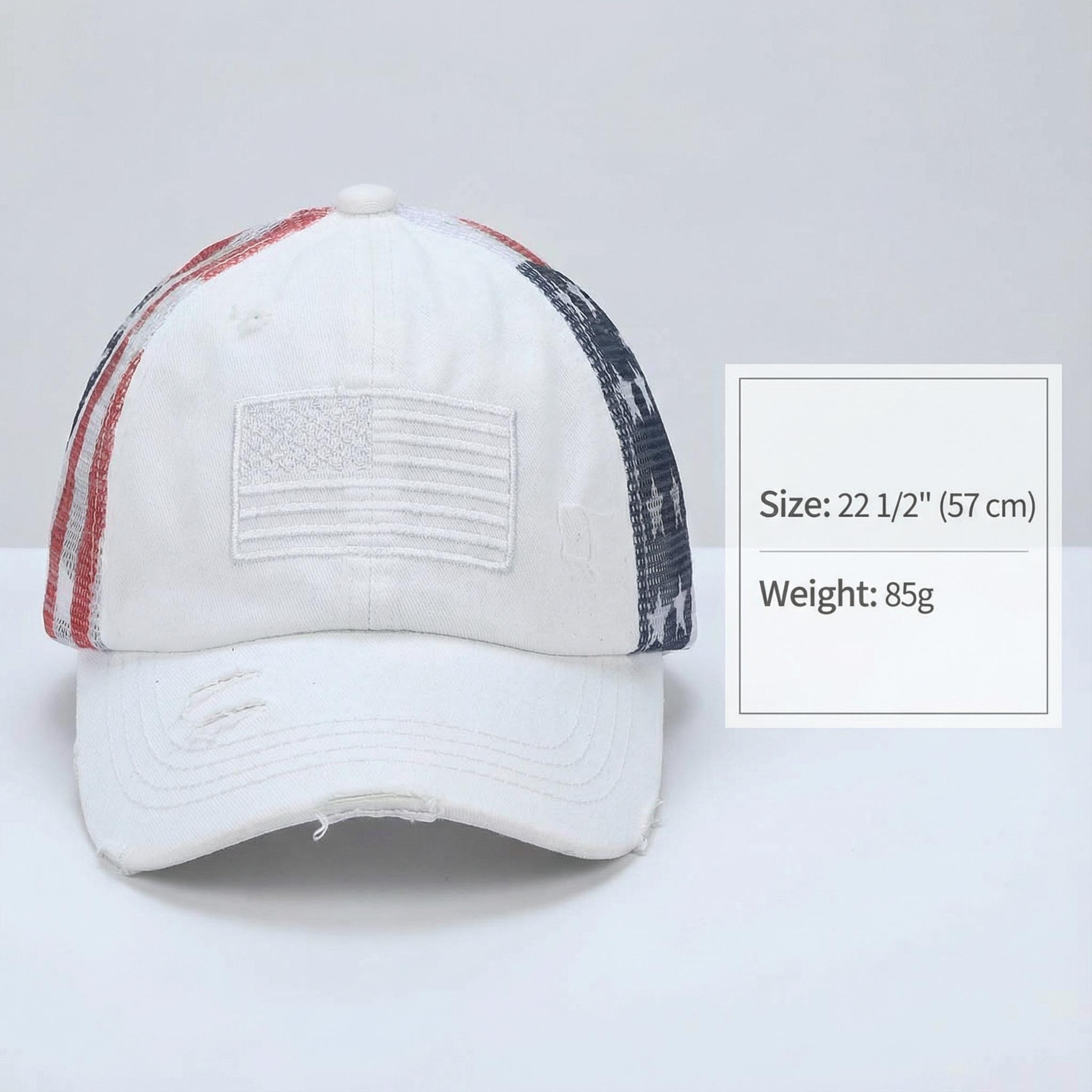 C.C Patriotic Adjustable Women’s Baseball Cap – Cotton Brushed Embroidered Hat with Criss-Cross Elastic Band, American Flag Mesh Back Durable Accessory Fit