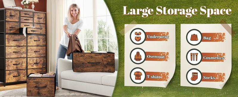 [New Year Gift]RaybeeFurniture 16 Drawers Dresser for Bedroom, 57" H Tall Dresser Organizer for Bedroom, Large Fabric Dressers & Chest of Drawers with Sturdy Metal Frame, Wood Top for Closet, Entryway, Hallway, Bedroom, Living Room