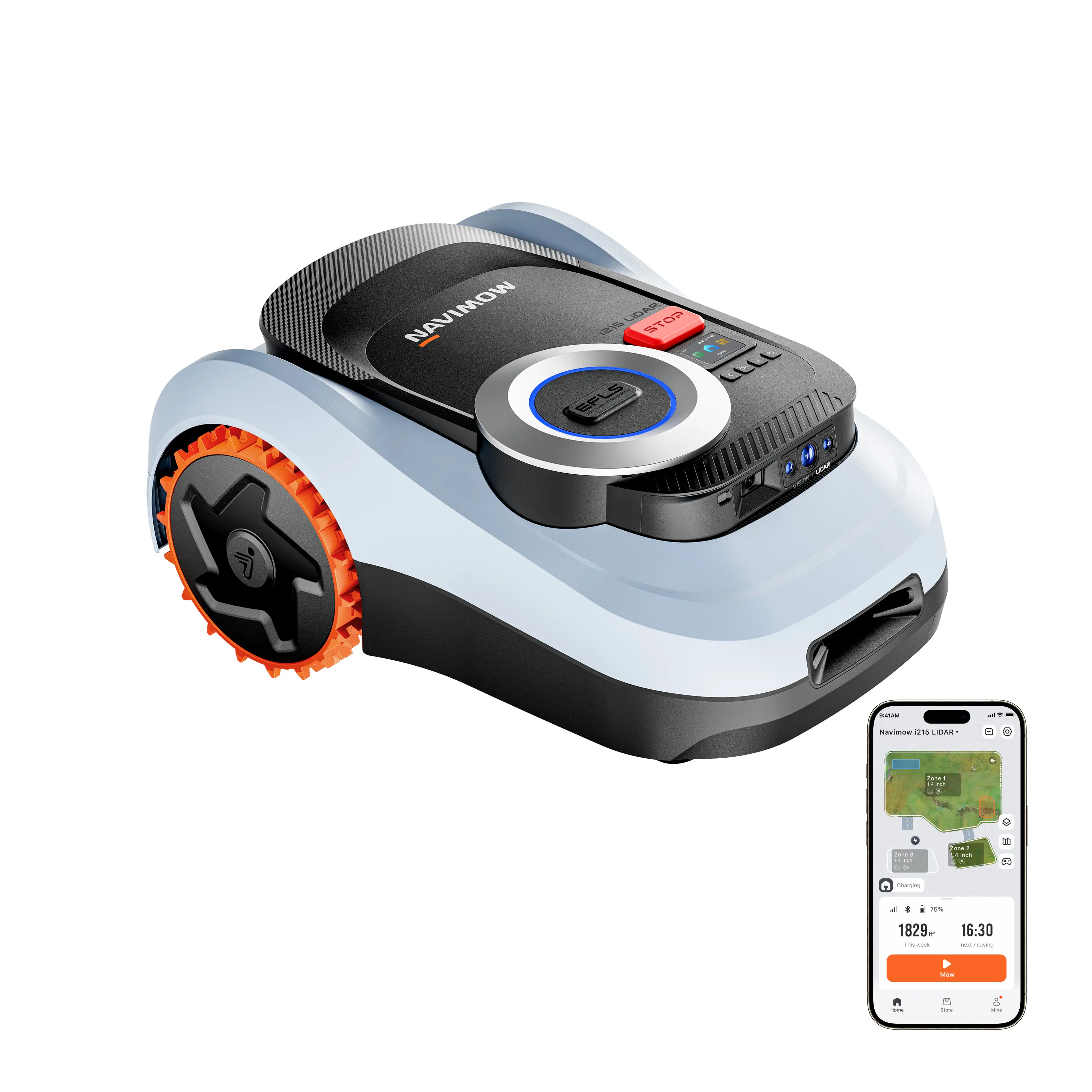 Segway Navimow i215 LiDAR Robot Lawn Mower, Wire Free Robotic Lawn Mower for 0.37 Acre, LiDAR & Vision Dual Fusion, Auto Mapping, Off-Road Wheels for 45% Slopes, Quiet 59 dB(A) Mowing zero  turn  mower homeessentials