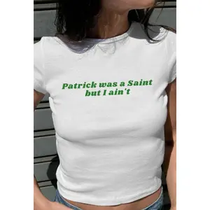 St Patricks Day Baby Tee, St Paddy Crop Top, Trendy Y2K Aesthetic Shirt, Cute 90s Baby Tee, Irish Crop Top, Patrick was a Saint but I Ain't