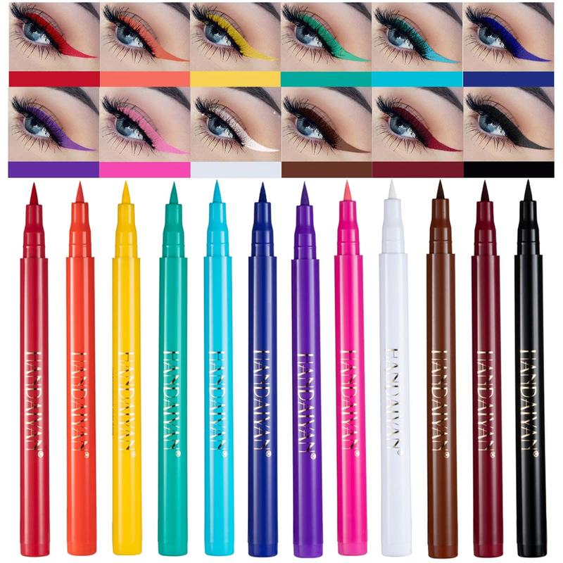 12 Colors Matte Liquid Eyeliner Set Rainbow Colorful Neon Eyeliner Pencil Pigmented Waterproof Smudgeproof Long Lasting Gel Eye Liner Christmas Makeup Gift Kit for Women (Set E) Flawless Smooth