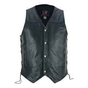 Men’s Premium Leather Biker Vest – Sleeveless Motorcycle Riding Style Black