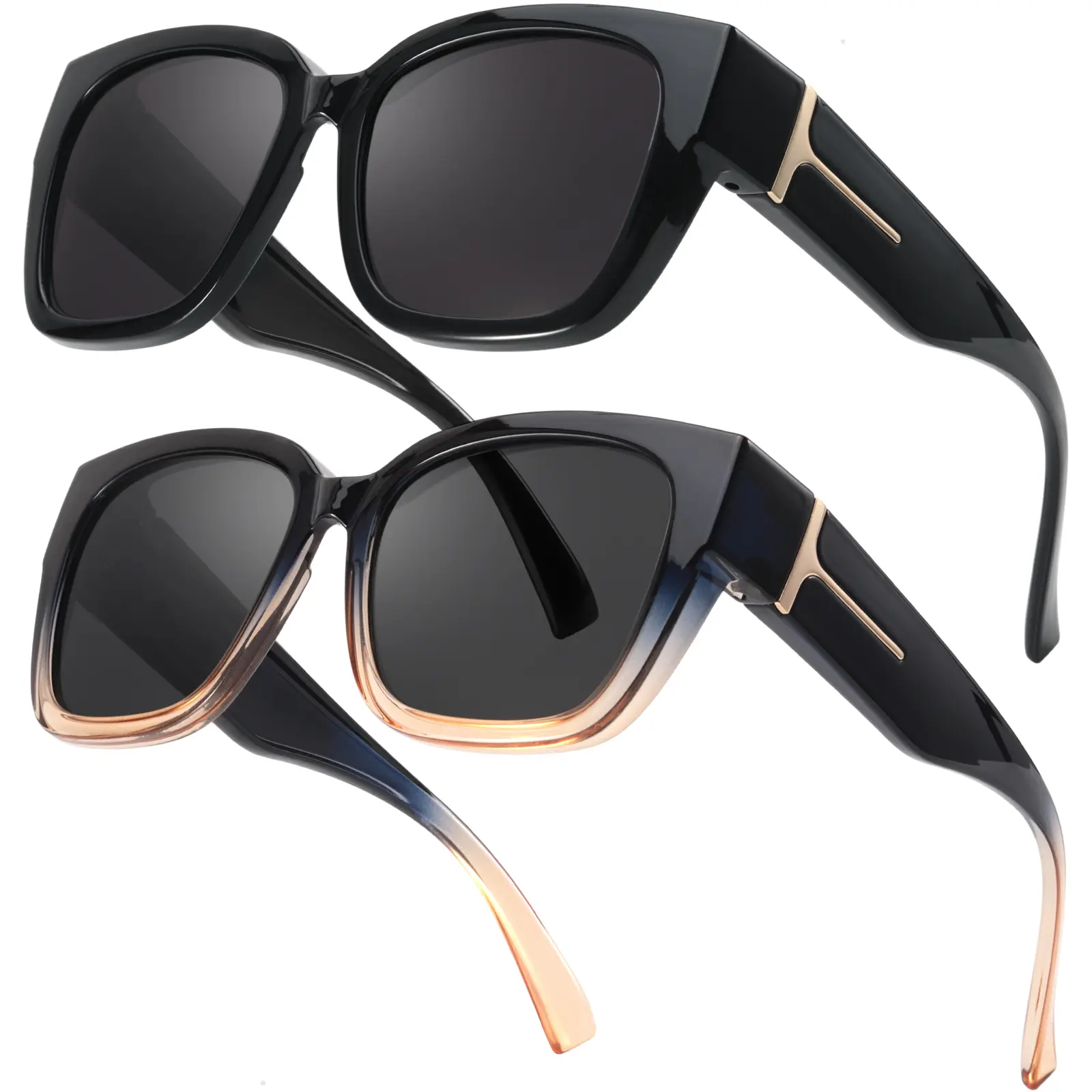 OptiCraft 2-Pack Fit-Over Sunglasses for Men & Women, Polarized UV400 Protection, Oversized Wraparound Frame, Wide Vision, Non-Slip, Fit Over Prescription Glasses for Driving, Baseball, Golf, Cycling & Outdoor Sports