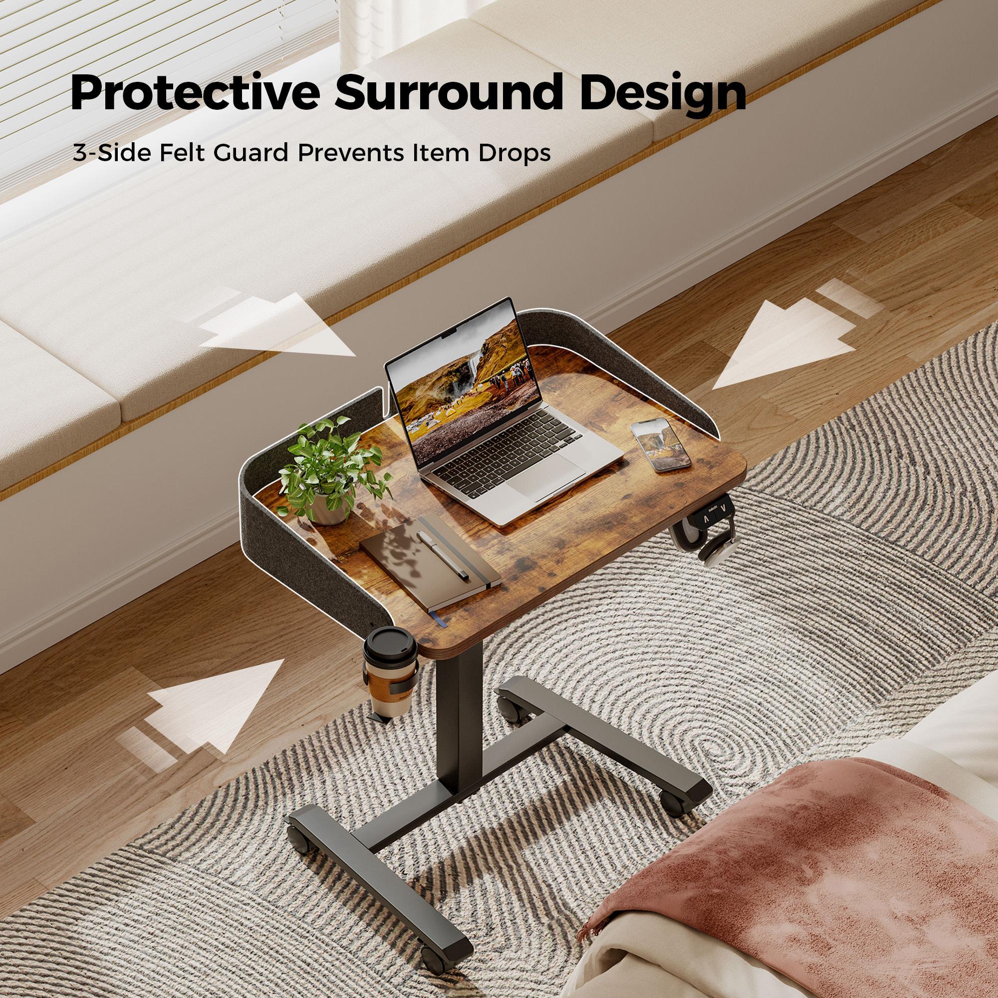 Mobile Standing Desk with Wheels & Felt Pane 26.8" x 18.9",  Adjustable Rolling Desk with Cup Holder Hook Space Saving Sit Stand Portable for Home Office Bedside Couch Use