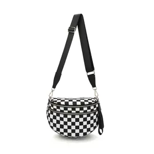 Spacious Checkered Nylon Bum Bag Checkered Handbags Wallets for Women Casual Crossbody Bag