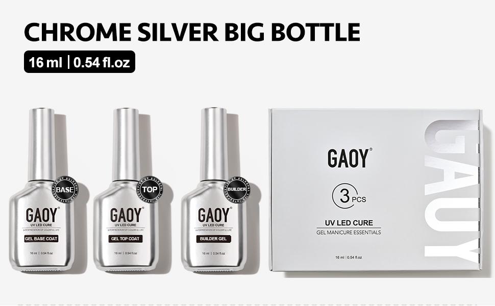 GAOY Gel Top Coat, Builder Gel and Base Coat Set, 3 Pcs 16ml Clear Glossy No Wipe Combination for UV Light Cure