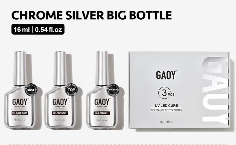 GAOY Gel Top Coat, Builder Gel and Base Coat Set, 3 Pcs 16ml Clear Glossy No Wipe Combination for UV Light Cure
