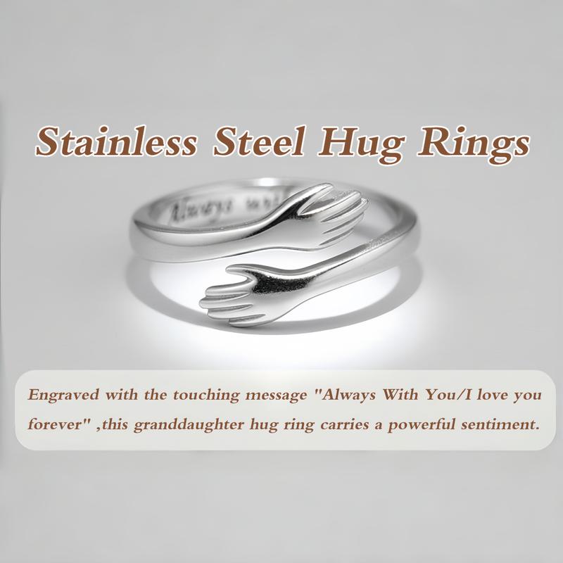 SGGUI Hug Rings Adjustable Ring with "Always with You" Engraving High-Quality Nickel-Free Jewelry for Dad Mom Wife Daughters Grandma Best Friend Teens,Hugging Hands Open Ring for Men Affection Rings Valentine's Day