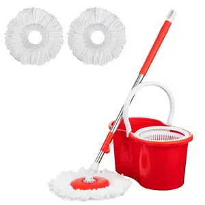 360° Manual Spin Mop and Bucket Set with Wringer – 2 Reusable Microfiber Mop Heads & Stainless Steel Handle – Easy Deep Cleaning System for Home, Bathroom, Kitchen Floors