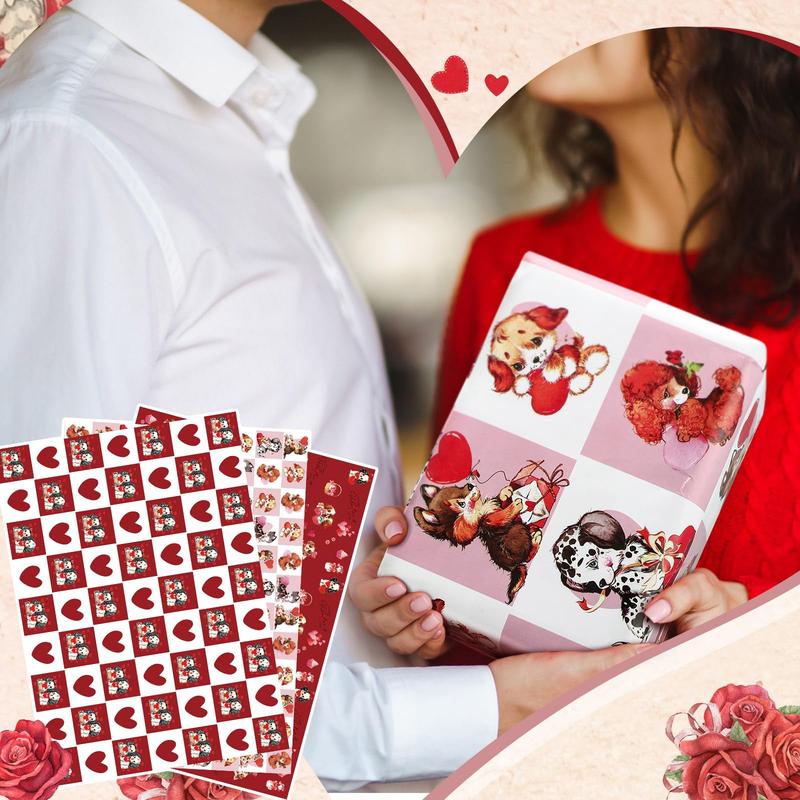12 Pcs Valentine Gift Wrapping Paper 20 × 28 Inches Not Roll Vintage Funny Animal Gift Wrap Folded Flat with Cute Puppy Love Heart Patterns for DIY Crafts Galentine's Day Birthday Holiday Xmas Party Celebration Supplies