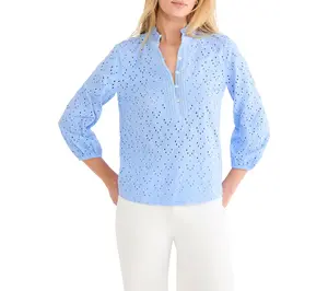 NIC+ZOE Knit Eyelet Ruffle Neck Top