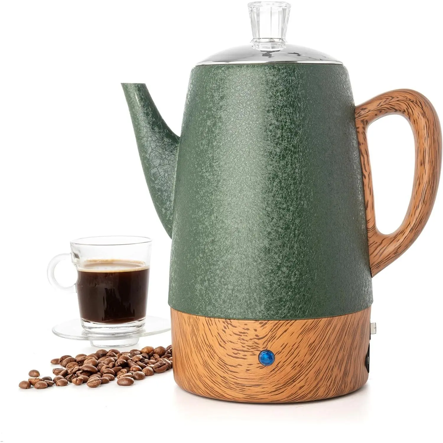 10 Cup Percolator Coffee Pot Electric, Stainless Steel Coffee Percolator Electric With Keep Warm Function, Classic Perculator Pot With Removable Basket for  or Office - Shiny Green