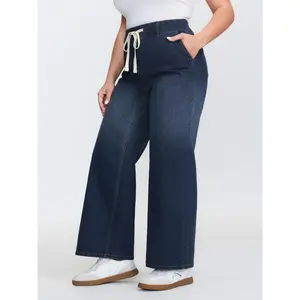 【Wide Leg】BLOOMCHIC Plus Size Drawstring Waist Stretchy Wide-Leg Jeans [M-6X] 2026 Summer Vibes Swimweek