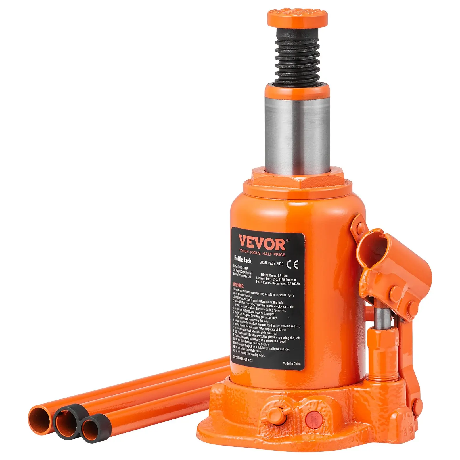 Hydraulic Bottle Jacks, 12 Ton/24000 LBS & 20 Ton/44092 LBS, All-Welded, 7.5-14" Lift Range, 3-Section Long Handle, Suitable for Cars, Trucks, RVs, Auto Repair & Industrial Use