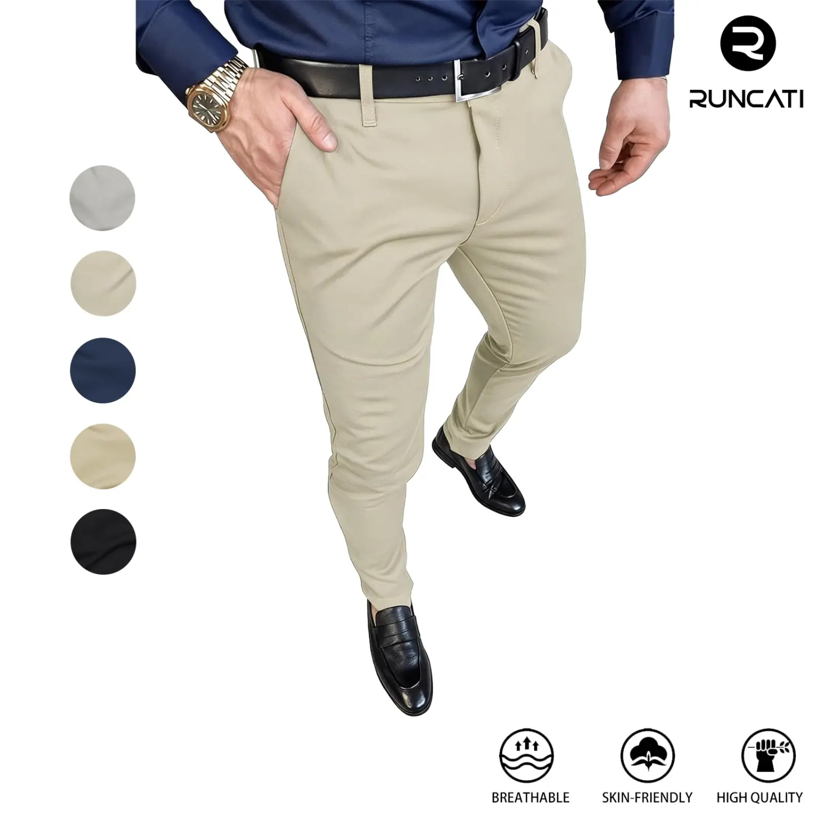 Runcati Mens Slim Fit Dress Pants Stretch Skinny Slacks Casual Tapered Chinos Work Pant Trousers suit trousers