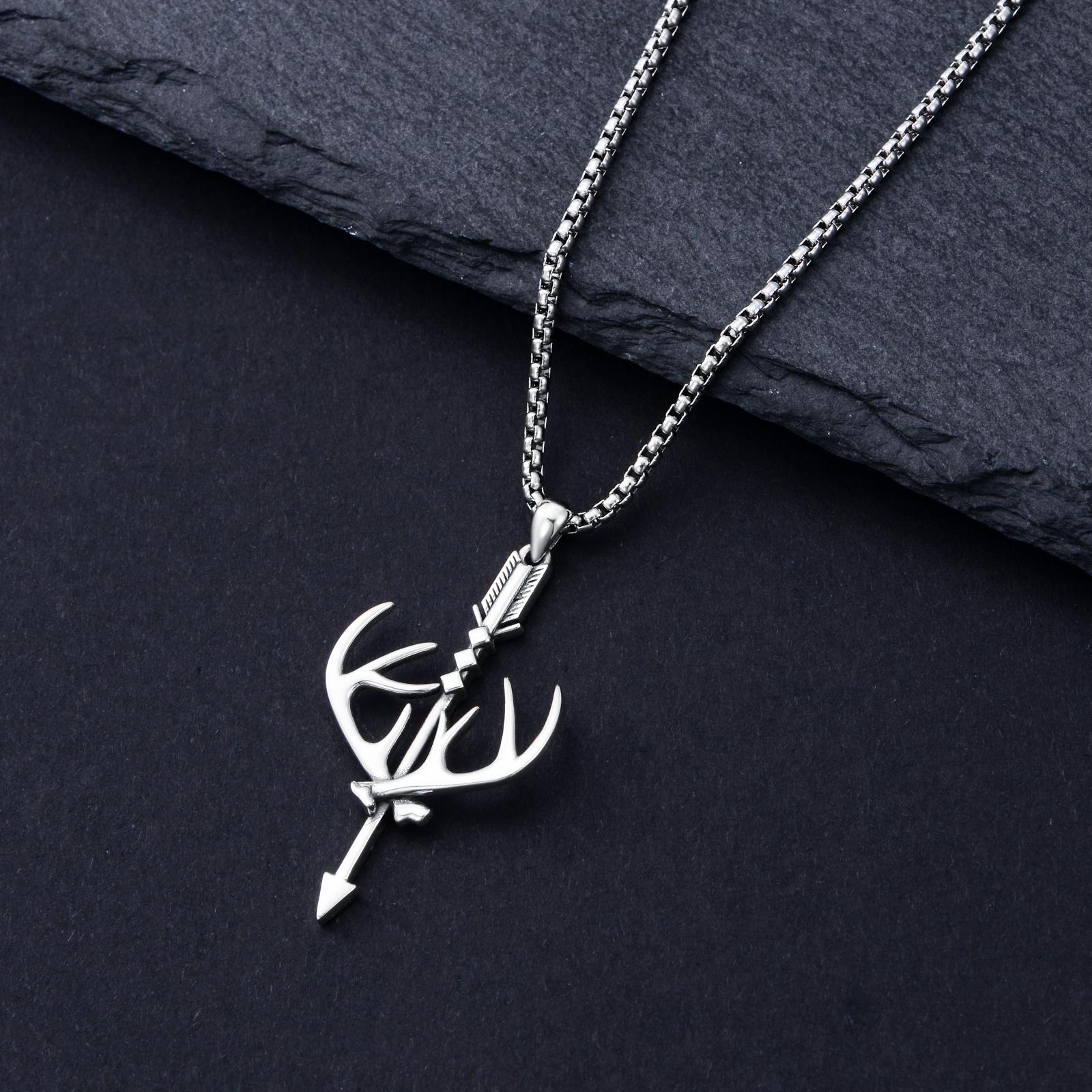 MEIDERBO Jewelry Cross Necklace for Men - 925 Sterling Silver Cross Deer Antler Fish Hook Pendant - Hunting Jewelry Gifts 22+2