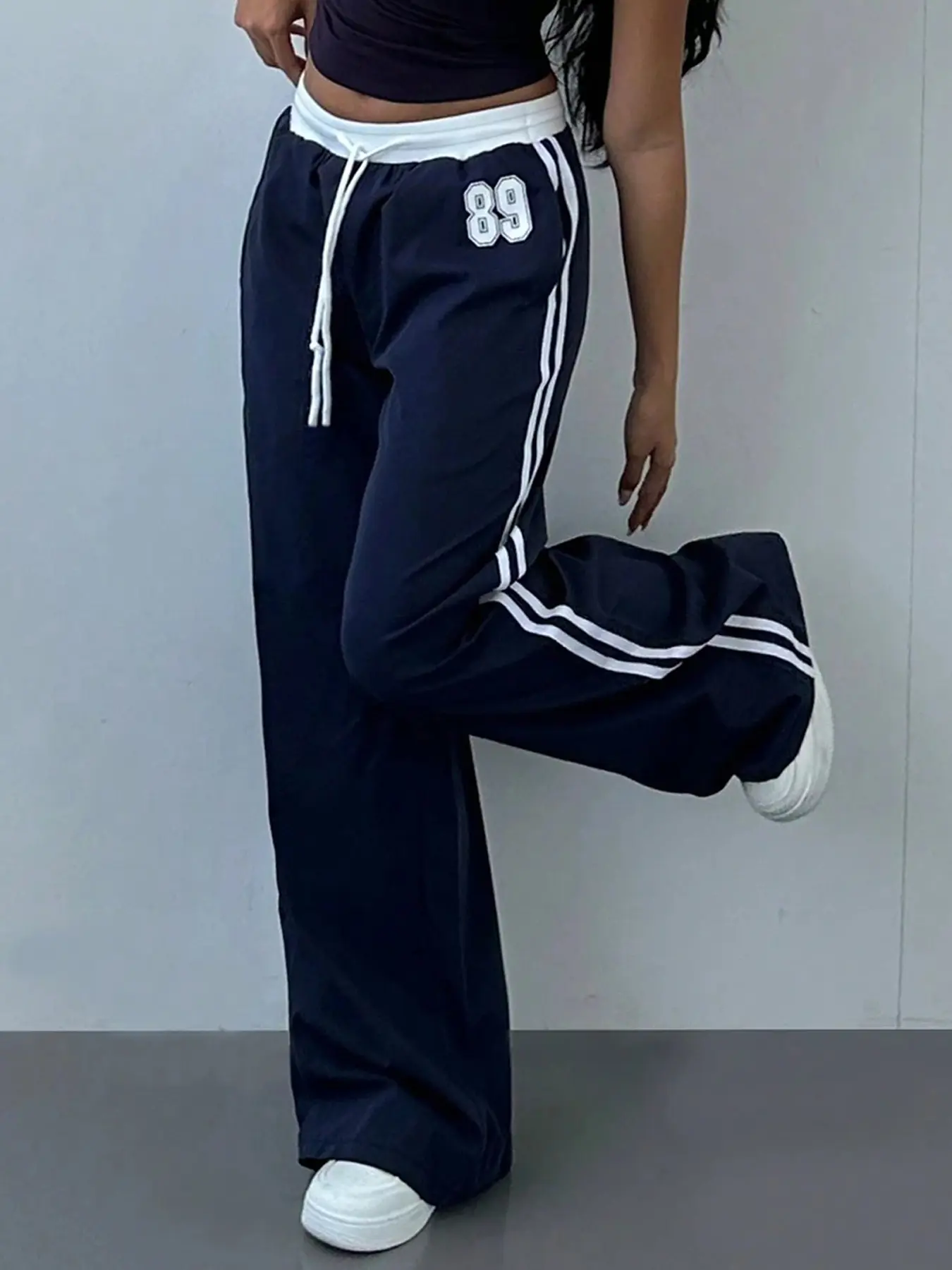 Women's Drawstring Leggings with Side Belt Design, Number 89 Print, Unique Casual All-Season Pants, Comfortable and Fashionable