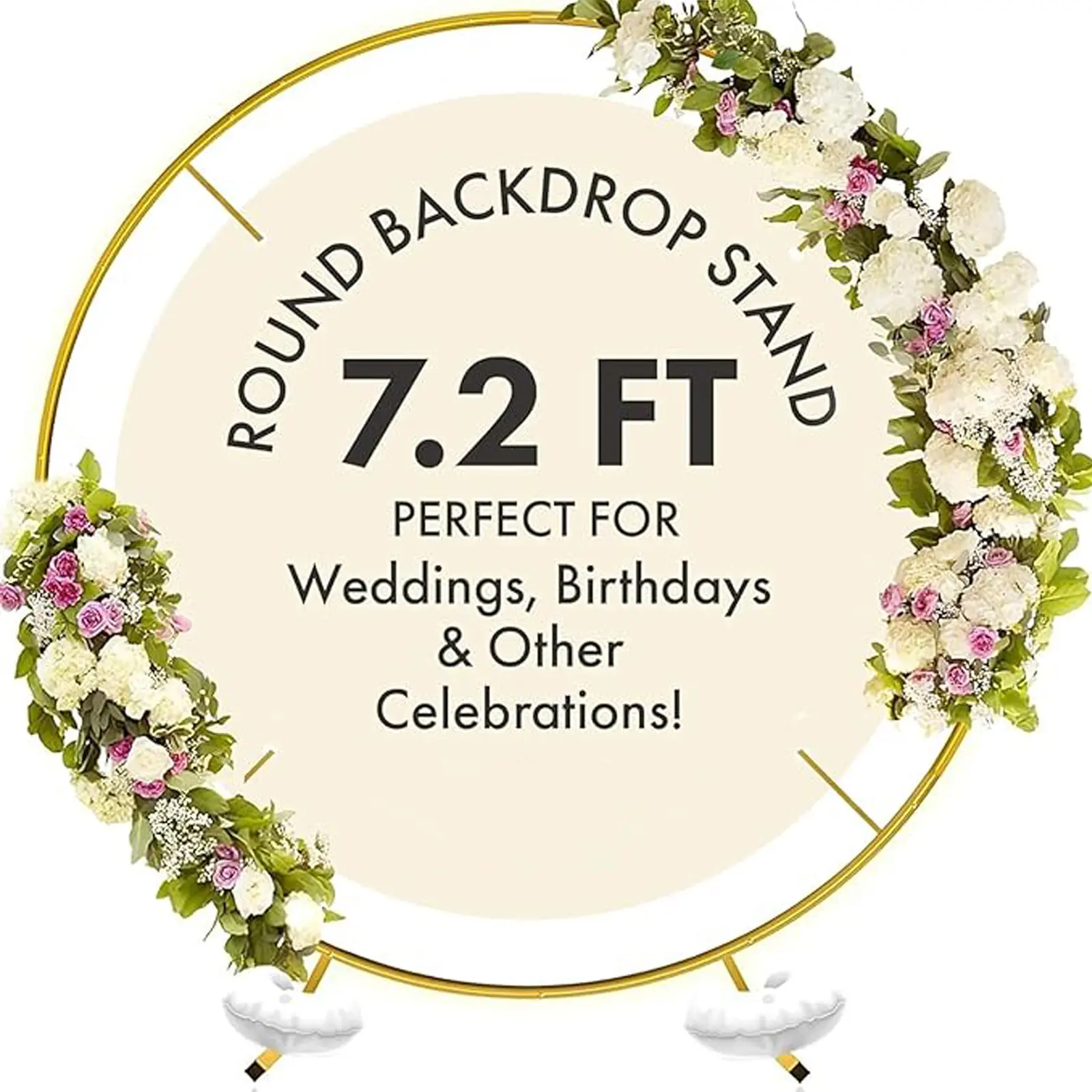 HOOPLE 7.2FT Galvanized Iron Balloon Arch Kit, Stable Durable Metal Round Backdrop Stand with Water Bags & Flower Clips for Wedding, Birthday Party Decorations, Premium Quality