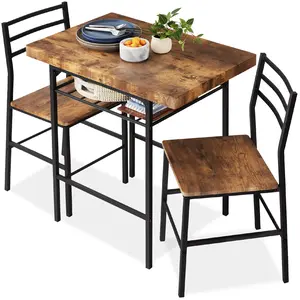 Best Choice Products 3-Piece Modern Dining Set, Square Table & Chairs Set w/ Steel Frame, Built-In Storage Rack