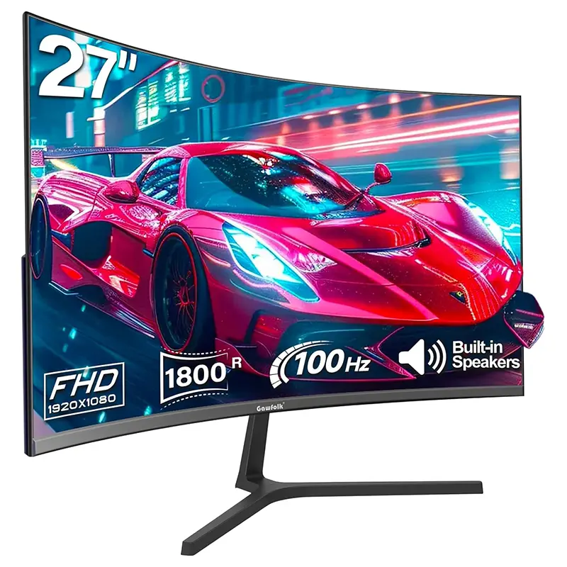 Gawfolk 27" Curved VA Gaming Monitor for PC, 100Hz, FHD 1080p, 1800R Curved Screen, FreeSync, Blue Light Filter Eye Care, HDMI/DP, VESA 100x100mm
