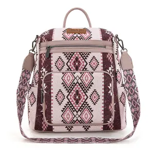 Wrangler  Aztec Print Canvas Backpack Geometric Design with Adjustable Straps and Multiple Pockets Dual Sided Bag