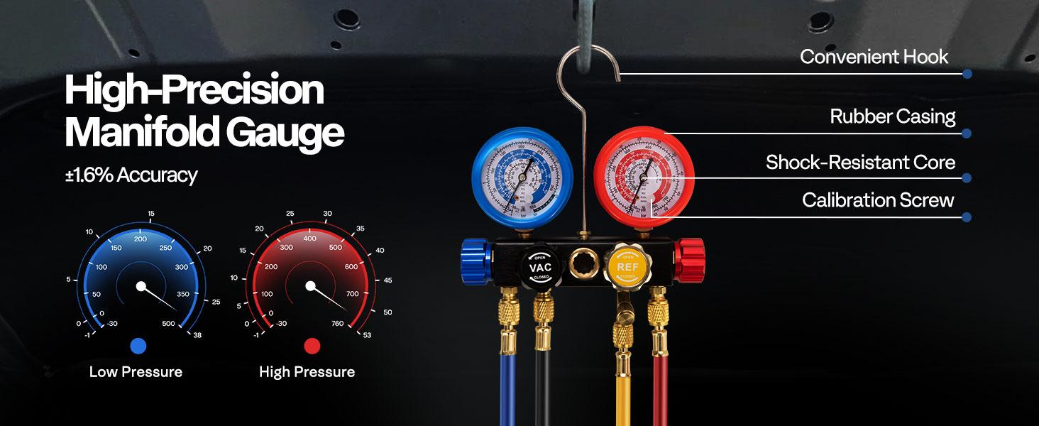 VIVOHOME Upgraded 4CFM 1/3 HP 1-Stage HVAC Vacuum Pump and 4 Way AC Manifold Gauge Set with Leak Detector, 5ft Hoses & Accessories for R134a R12 R22 R502 R410a Automotive Air Conditioner Maintenance