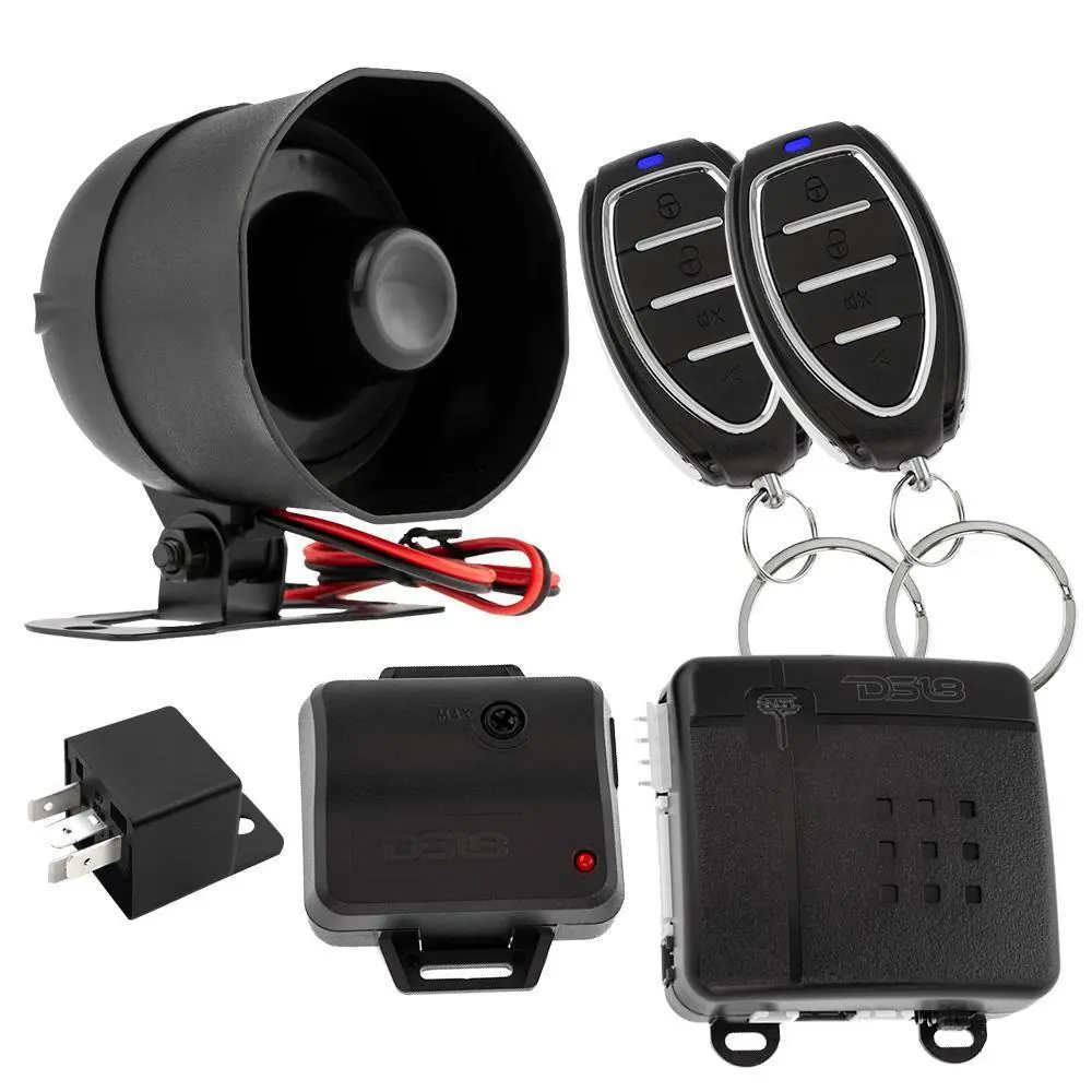 DS18 18CLASS 1-Way Car Alarm System - Vehicle Security Electronics with Engine Cut Off, Long Range, Remote Trunk Releasing for Cars & Motorcycles