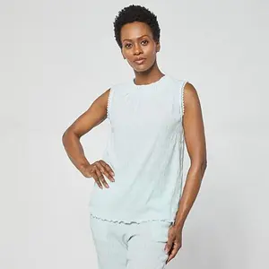 DG2 by Diane Gilman Knit Micro Plisse Gathered Neck Sleeveless Top