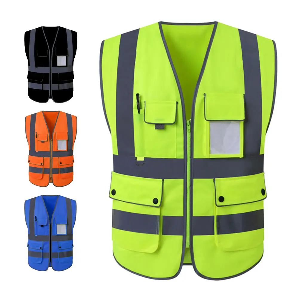 8 Pockets Class 2 High Visibility Zipper Front Safety Vest With Reflective Strips,Meets ANSI/ISEA Standard